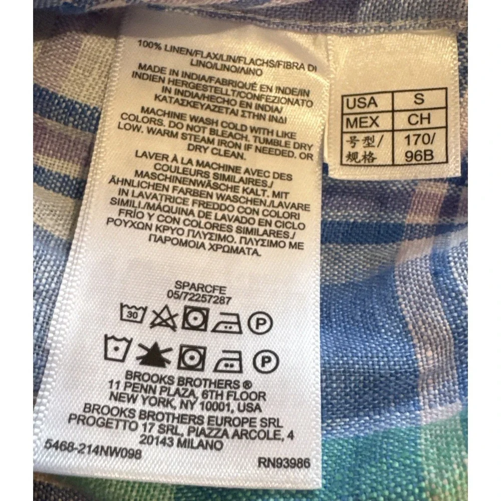 Brooks Brothers 1818 Regular Fit Linen Button Down Plaid Shirt Mens Small New - Picture 8 of 10